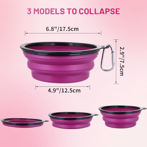 Dog Bowl Large Pet Collapsible Bowls, 2 Pack Collapsible Dog Water Bowls for Cats Dogs, Portable Pet Feeding Watering Dish for Walking Parking Traveling with 2 Carabiners (Large, Pink+Purple) - Image 4