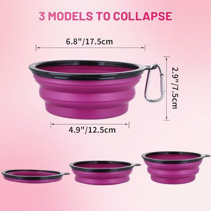 Dog Bowl Large Pet Collapsible Bowls, 2 Pack Collapsible Dog Water Bowls for Cats Dogs, Portable Pet Feeding Watering Dish for Walking Parking Traveling with 2 Carabiners (Large, Pink+Purple) - Image 4