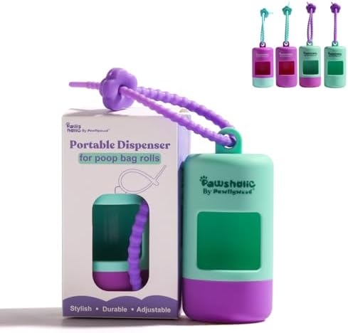 Dog Poop Bag Dispenser Fits All Dog Leash, Poop Bag Holder with Adjustable Silicone Strap, Doggy Walking Accessory, Without Rolls (green+purple) by PAWSHOLIC