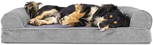 Furhaven Orthopedic Dog Bed for Medium/Small Dogs w/ Removable Bolsters & Washable Cover, For Dogs Up to 35 lbs - Faux Fur & Velvet Sofa - Smoke Gray, Medium by FurHaven