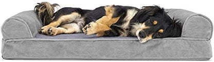 Furhaven Orthopedic Dog Bed for Medium/Small Dogs w/ Removable Bolsters & Washable Cover, For Dogs Up to 35 lbs - Faux Fur & Velvet Sofa - Smoke Gray, Medium by FurHaven