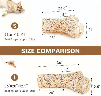 Tempcore Cat Tunnel, 3-Way Collapsible Toy, Large Size Beige Deer - Image 2