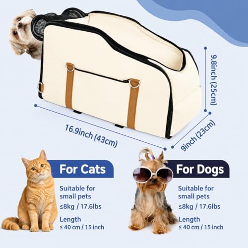 Center Console Pet Carrier for Small Dogs & Cats, Dog Car Seat with Foldable Top Window and Non-Slip Safety Straps, Travel Backpack - Image 4