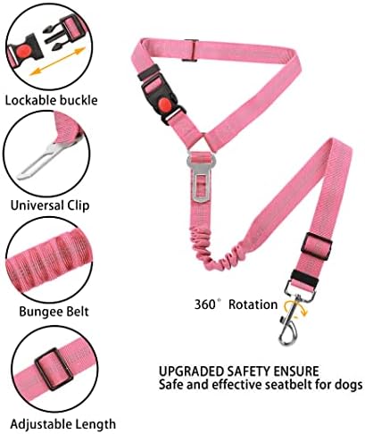YAOHDAO Dog Seat Belt Harness for Car, Restraint Adjustable with Elastic Bungee Buffer Headrest for Vehicle, 360 Degree Swivel Nylon Pet Safety Seat Belts Heavy Duty Car Harness for Dogs (Pink) - Image 6
