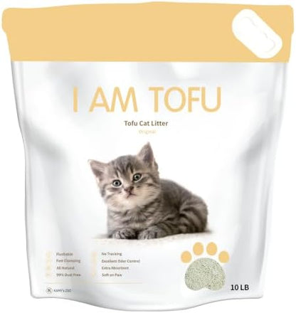 I AM TOFU - Tofu Cat Litter, Low Dust Lightweight Clumping Litter with Odor Control (10 LBS, Original) by KAMYsZOO