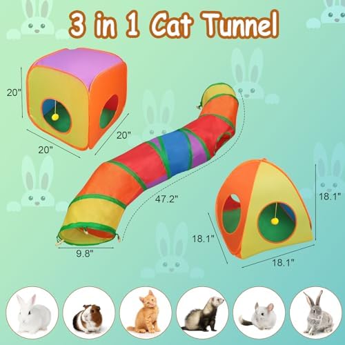 Rypet Cat Toy Tunnel and Cubes Bundle, Play Tubes for Indoor Cats,Rainbow - Image 2