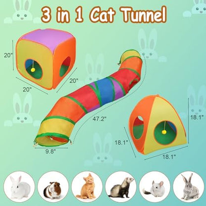 Rypet Cat Toy Tunnel and Cubes Bundle, Play Tubes for Indoor Cats,Rainbow - Image 2