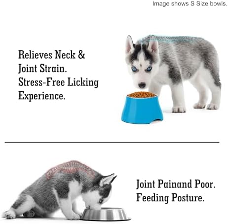 Dog Bowls,Cone Friendly Non Slip Single Dog Bowl with Stainless Steel Inner, Raised Bowls for Small Dogs Spaniel Dogs Long Ear, High Capacity, M/2 Cup Blue - Image 5