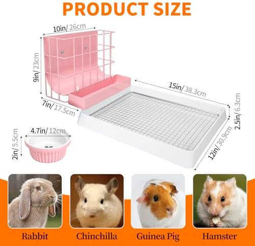 BESNEW 3 in 1 Rabbit Hay Feeder with Litter Box,Upgraded Metal Hay Rack & Litter Tray & Water Bowl,Quick Cleaning,Easy to Install,Bunny Supplies for Rabbit Guinea Pig Chinchilla Small Animals - Image 4