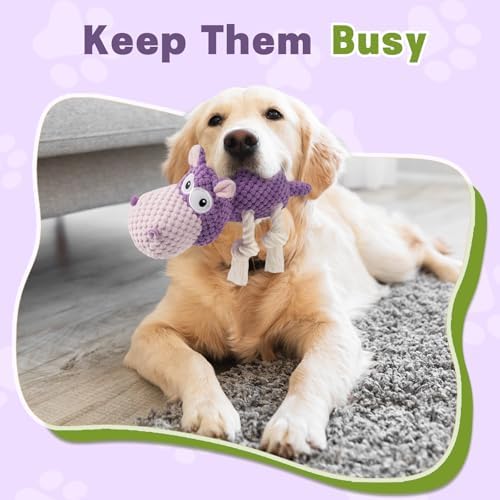 TOOPTATE Hippo Squeaky Dog Toy, Purple, Medium - Image 5