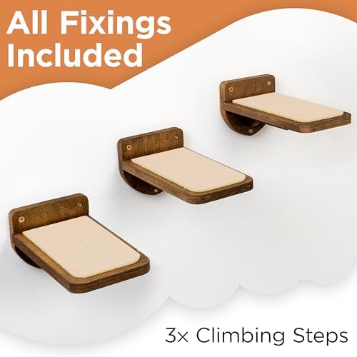 INICIO Cat Wall Steps - 3 Pack of Stairs for Cats to Climb - Brown - Image 3