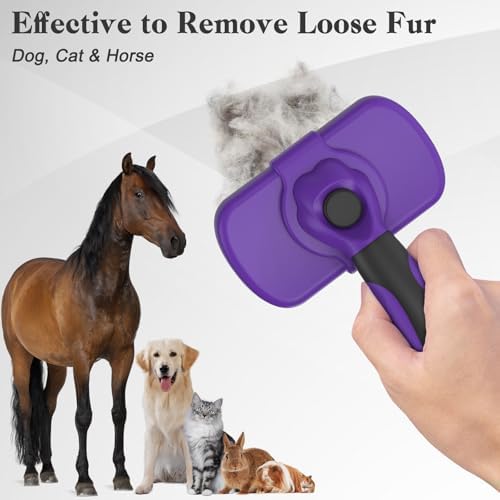 Dipoo Self Cleaning Cat & Dog Grooming Brush - Skin Friendly Deshedding Hair Brush for Haired Dogs & Puppies, Purple - Image 6