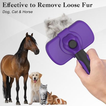 Dipoo Self Cleaning Cat & Dog Grooming Brush - Skin Friendly Deshedding Hair Brush for Haired Dogs & Puppies, Purple - Image 6