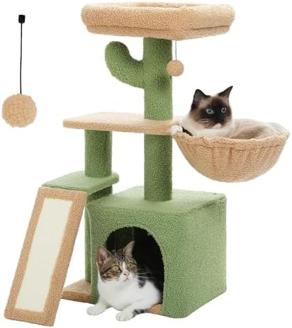 PETEPELA Cactus Cat Tree for Kittens & Small Cats, 32in Cat Tower,Green by PETEPELA