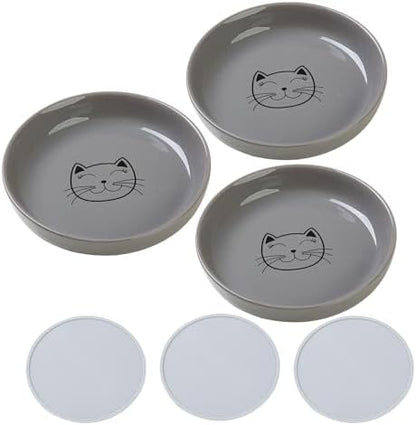 Lusifaco Shallow Wide Cat Food Bowls Anti Whisker Fatigue (Grey, 3 Pack) by MakesMealsMoreEnjoyable