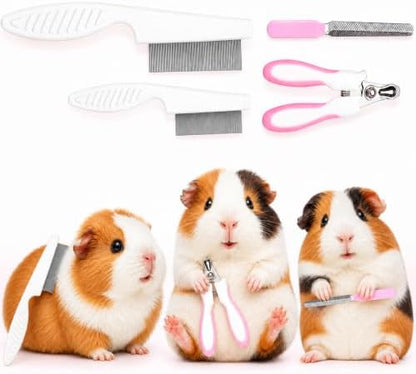 Guinea Pig Brush Kit Hamster Cleaning Grooming Comb with Nail Clipper Trimmer, Nail Files - Professional Small Animal Grooming Tool for Rabbit, Bunny, Puppy, Kitten, Ferret by Unknown