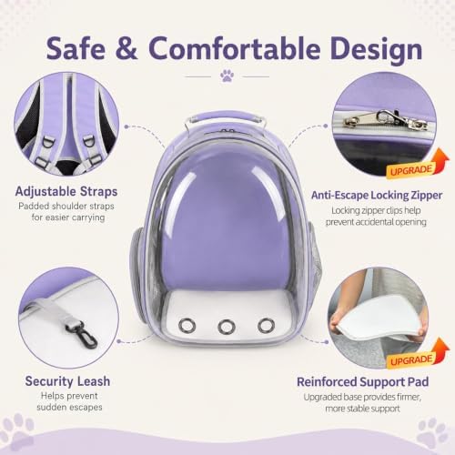 Expandable Cat Carrier Backpack with Bubble Window, Purple - Image 3