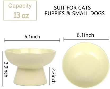 6.1" Wide 1.57" Deep Elevated Cat Bowls, Ceramic Water Bowls for Flat Faced Cats,Cat Feeder,Stress Free,Protect Cat’s Spine,Cream - Image 2