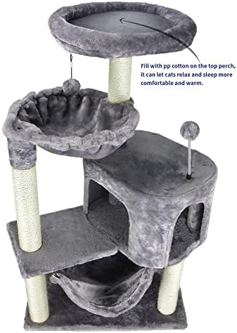 YUNIQUE Cat Tree with Cat Condo and Big Hammock, Grey - Image 4