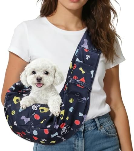 Dog Sling Carrier for Small Dogs and Cats Up to 16.5 Lbs, Adjustable Buckle with Pocket Pet Cross Body Shoulder Bag, (Dark Blue, 1 Pcs) Intended for Outdoor Travel/Camp by Unknown