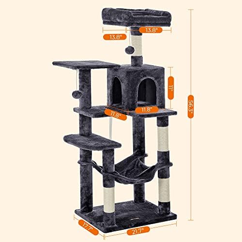 Feandrea Cat Tree, 54.2-Inch Cat Tower, Multi-Level Condo, Smoky Gray - Image 6