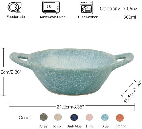 Ceramic Cat Bowl Cats Dishes for Food and Water, 8.3 Inch Dog Bowls, 7 oz Ceramic Cat Food Bowl, Whisker Fatigue Pet Plate, Pet Water Bowls with Handle Perfect for Indoor Cats (Blue) - Image 2