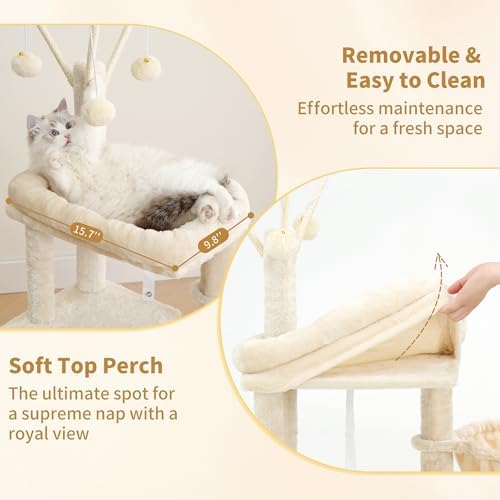Heybly Cat Tree, 45.3" Cat Tower for Indoor Cats with Large Perch HCT202SM - Image 4