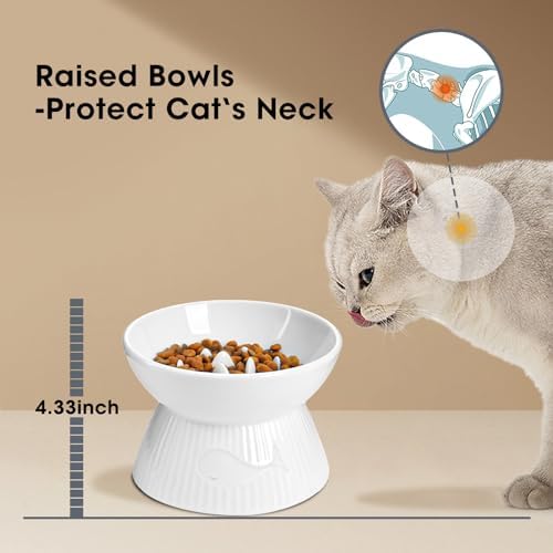 Raised Cat Slow Feeder, Ceramic Slow Feeder Cat Bowl, Upgraded Ridges to Prevent Vomiting and Indigestion, No Spill High Edge for Dry/Wet Food, Heavy and Stable, Easy to Clean Pet Bowls - Image 4