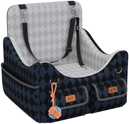 Dog Car Seat for Small/Medium Dogs up to 35lbs, 4-Pocket Storage Memory Foam Dog Booster Seat, Detachable Washable Pet Car Seat with Safety Belt, Outdoor & Indoor Use (Dark Blue/Black) by Unknown