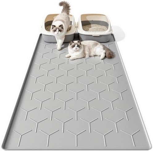 Bulkniu Silicone XL Cat Litter Mat, 28"X40", Raised Edge Waterproof, Grey by Bulkniu