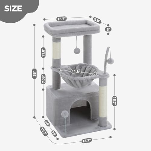 PEQULTI 4-in-1 Cat Activity Tree for Kittens & Small Cats, 33in Grey Tower - Image 6