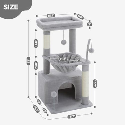 PEQULTI 4-in-1 Cat Activity Tree for Kittens & Small Cats, 33in Grey Tower - Image 6