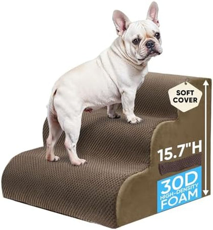PAWSCRAT 3-Step Pet Stairs for High Beds & Sofas, 15.7''H Dog Stairs, Brown by PAWSCRAT