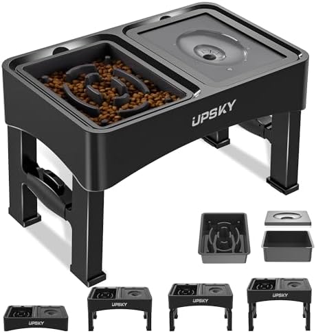 UPSKY 2-in-1 Elevated Dog Bowls Set with 4 Height Adjustable Stand, Balck by UPSKY