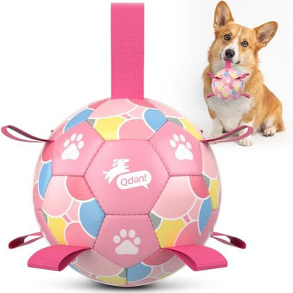 QDAN Dog Soccer Ball Toy with Strap, Pastel Color Puppy Toys Gifts, 6 Inch by QDAN
