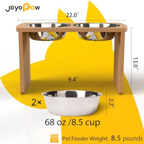 Elevated Dog Bowls, Waterproof Raised Dog Bowl for Medium & Large Dogs, HIPS Poly Lumber Stand with 2 Stainless Steel Bowls (HIPS Poly Lumber, Teak-Color) - Image 2