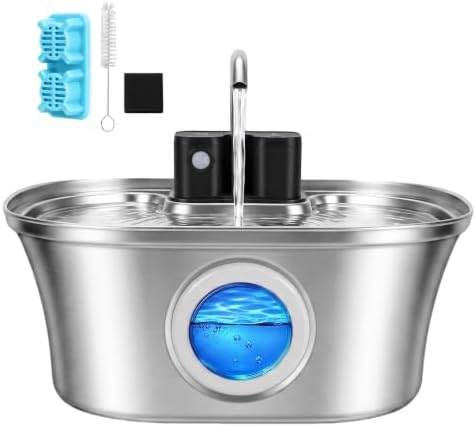 Wireles Cat Water Fountain, 108oz/ 3.2l Automatic Cordless Pet Fountain, Stainless Steel & Rechargeable &Battery Operated Cat Water Fountain, Wireless Pet Fountain with 4200 Mah Battery by TheBestPetConsultant