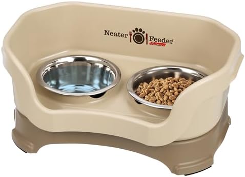 Neater Pet Brands Neater Feeder Deluxe Mess Proof Cat Bowls Elevated, Made in USA, No Spill Raised Bowls for Indoor Cats, Stainless Steel Food and Water Bowl Set, Pet Dish Feeding Station, Cappuccino by NeaterPetBrands