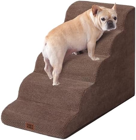 EHEYCIGA Curved Dog Stairs Ramp, 5-Step Extra Wide High Beds, Dog Steps by EHEYCIGA