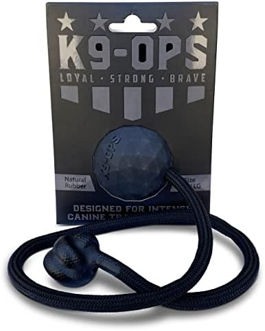 K9 Ops Dog Ball on a Rope Moki Tug Toy - Solid Rubber Fetch Training Reward - Large Dogs Tugs Durable Aggressive Chewers (Coal Black, MD/LG) by K9+Ops