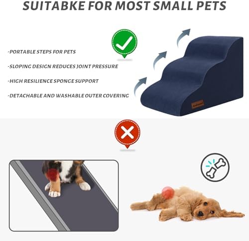 Dog Stairs and Steps for Beds Or Couches, 3-Step Pet Stairs & Steps for Small Dogs and Cats, Soft and Non-Slip Dog Ramp for Older Dogs,Pet with Joint Pain,Easy to Walk - Image 4