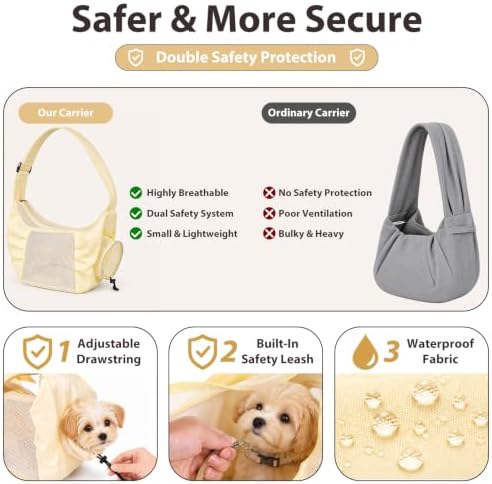 Dog Sling Carrier for Small Dogs & Cats Up to 15lbs, Hands Free Pet Carrier with Bottom Support and Large Pocket, Soft Breathable Mesh Cat Carrier Bag for Travel Hiking Walking (Yellow) - Image 5