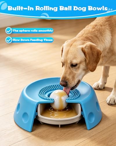 Slow Feeder Dog Bowl with Rolling Ball, Interactive Lick Bowl for Dogs & Cats, Anti-Slip Silicone Lick Mat for Liquid Treat, Wet Food, Bone Broth, Enrichment Toy for Small Medium Large Dogs - Image 4