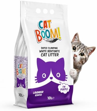 CatBoom Premium White Bentonite Clumping Clay Cat Litter Lavender| Super Absorbent Fine Granule Kitty Supplies | 99.5% Dust Free Multi-Cat Formula | Low Tracking Paw-Friendly 18.5 lb by MakroFood