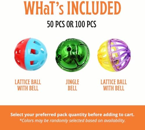 50-Pack Cat Toy Balls with Bells 1.6” Plastic Lattice Jingle Balls for Indoor Cats and Kittens Colorful Interactive Chasing and Batting Toys for Active Play - Image 3