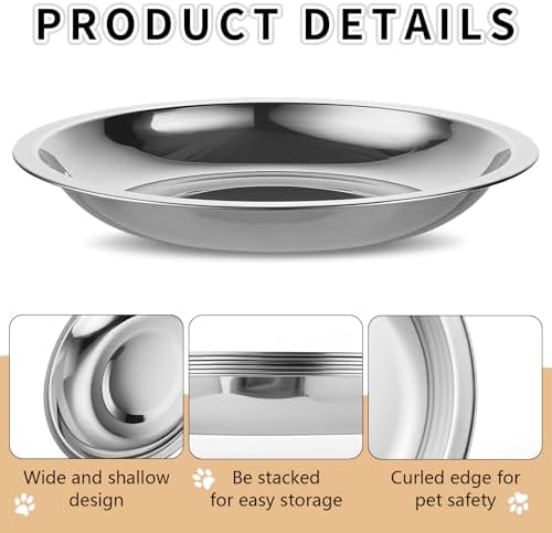 6PCS Stainless Steel Pet Food Bowls, 7" Shallow Metal Bowl for Cat Puppy - Image 4
