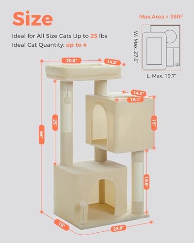 XL Cat Tree 44" Cat Tower for Large Cats 20 lbs, 2 Spacious Caves - Image 6