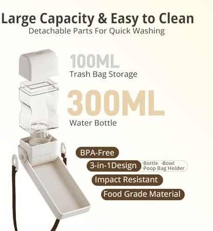 Dog Water Bottle, Portable Leakproof Water Bowl for Dogs, Foldable Dog Water Dispenser with Poop Bag Dispenser for Puppy Outdoor Walking, Hiking, Travel, 10.15oz - Image 3