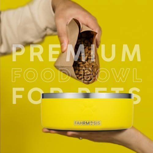 FAHRMOSIS 32 Oz Dog Bowl with Slow Feeder Insert Stainless Steel Pet Water Bowl for Medium & Large Breed Non Slip Rubber Base & Plastic Puzzle Feeder - Yellow - Image 6