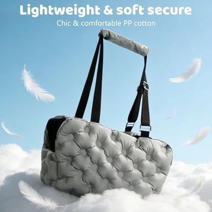 Dog Purse Carrier for Small Dog Cats, Soft Quilted Puppy Carrier Soft-Sided Carriers Bag, Luxury Stylish Small Dog Cat Travel Tote for Pets Up to 11 lbs (Grey, 15.7" L x 7.9" W x 7.1" H) - Image 5